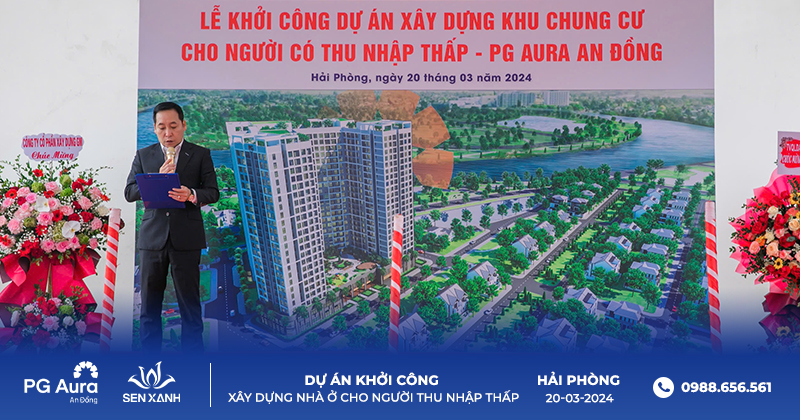 Nh&agrave; thầu ph&aacute;t biểu trong lễ khởi c&ocirc;ng 