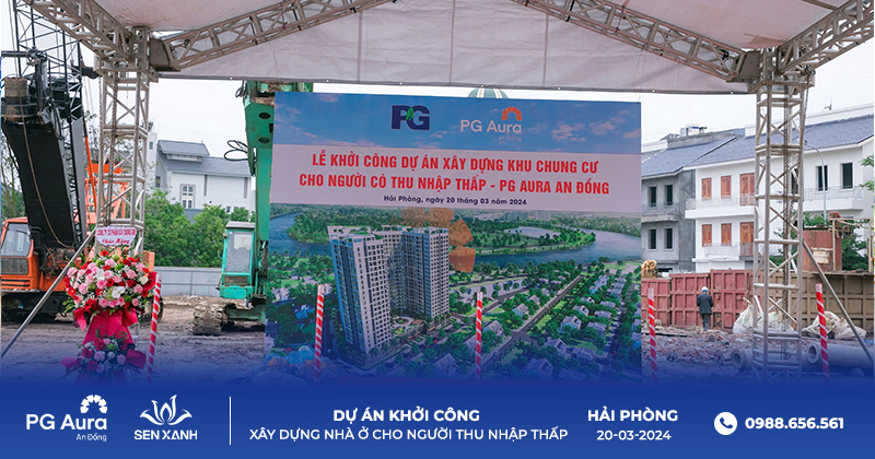 Lễ khởi c&ocirc;ng với backdrop thiết kế đẹp mắt 